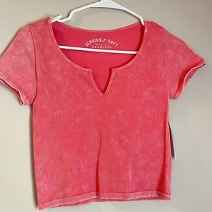 Aeropostale pink light washed v neck shirt crop top